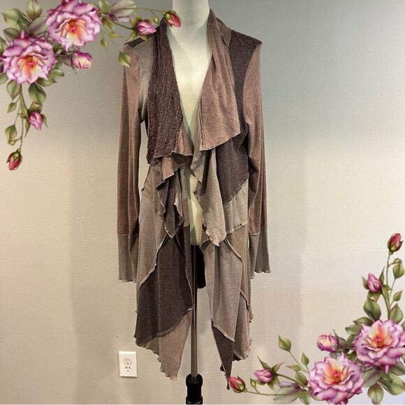 Long sleeve patch work Multi-Tone Cardigan Sweater - Picture 1 of 14